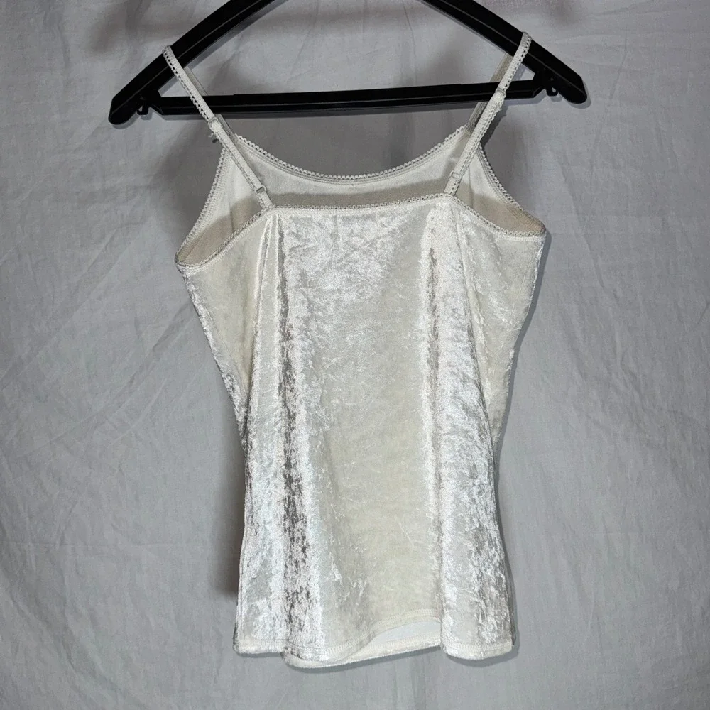 Ivory Crushed Velvet Camisole Lace Trim Bow Vintage 90s M Canyon River Blues